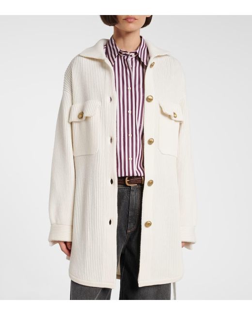 Brunello Cucinelli Natural Belted Wool, Cashmere, And Silk Cardigan