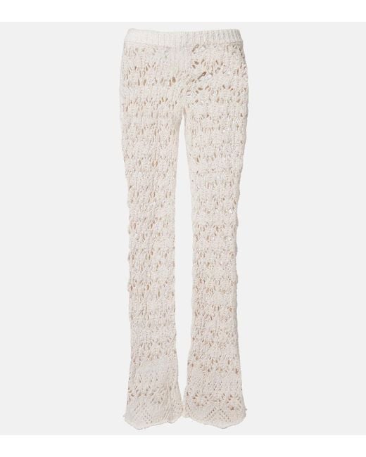 Alanui White Lagoon Romance Crochet Flared Pants