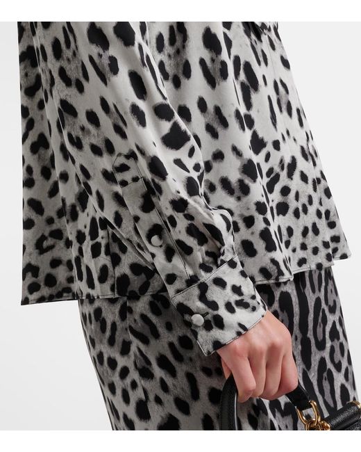 Dolce & Gabbana Black Leopard-Print Silk-Blend Blouse