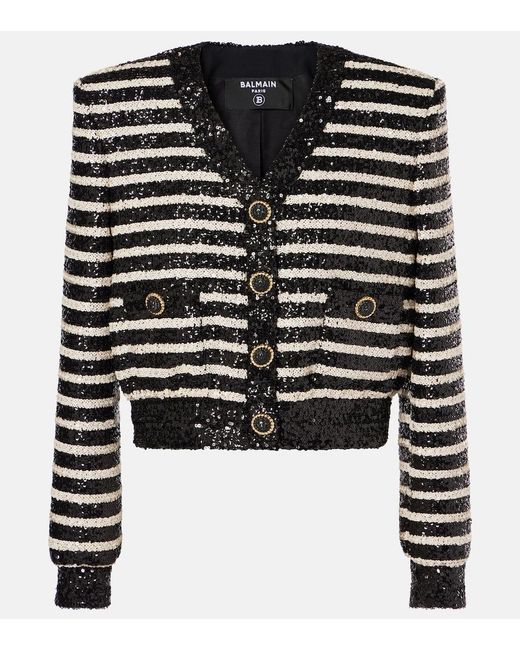 Veste Rayee A Sequins Balmain en coloris Black