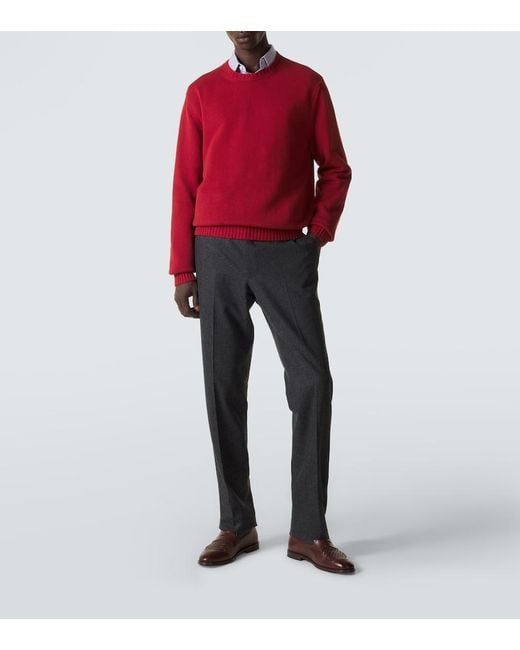 Thom Sweeney Gray Wool Flannel Slim Pants for men