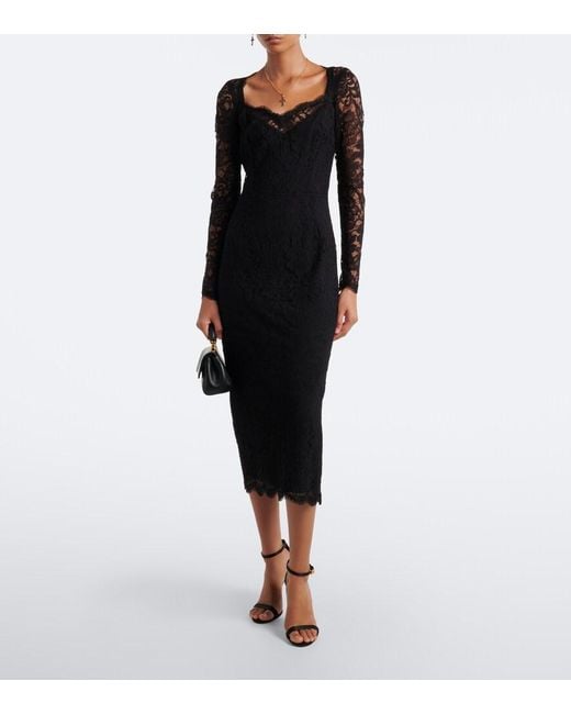 Dolce & Gabbana Black Lace Midi Dress