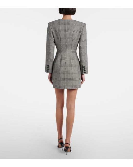 Self-Portrait Gray Checked Wool-Blend Minidress