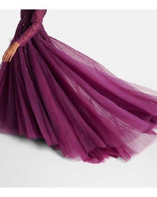 Jenny Packham Purple Constantine Embellished Tulle Gown