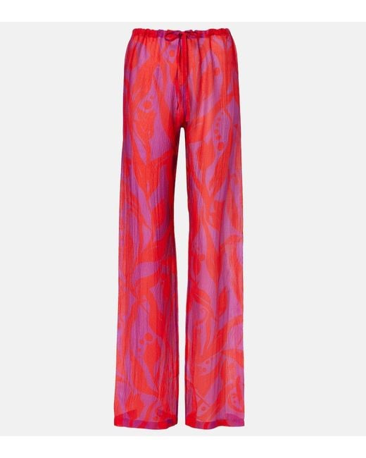 Dries Van Noten Red Pachas Silk Straight Pants