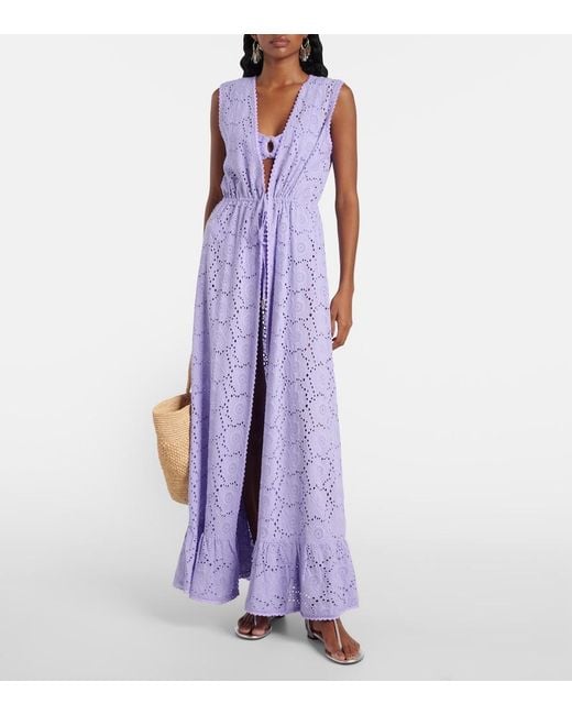 Melissa Odabash Purple Tessa Cotton Lace Beach Cover-Up
