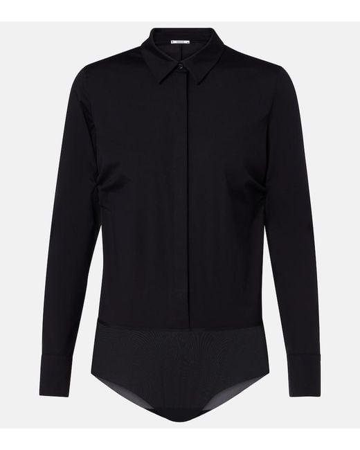 Wolford Blue Cotton-Blend Poplin Bodysuit