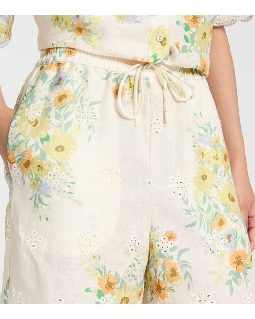 Pantalon Ample Juliette En Lin A Fleurs ALÉMAIS en coloris White