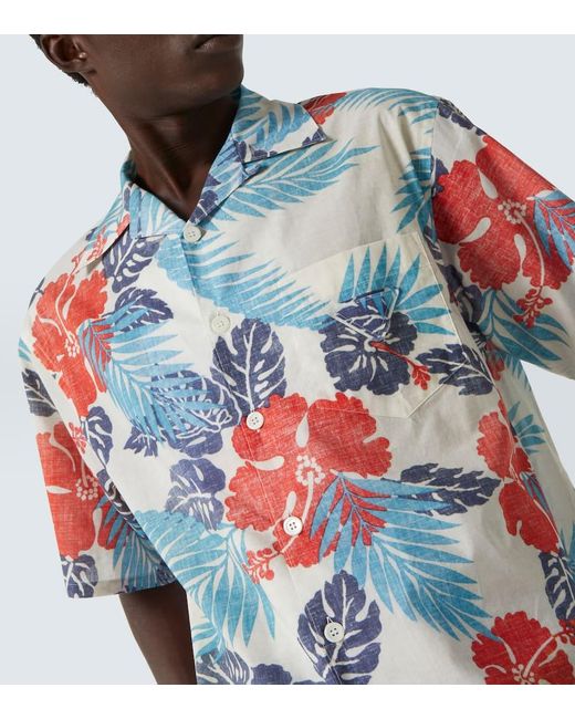 Prada Floral Camp Collar Hemd in Blue für Herren