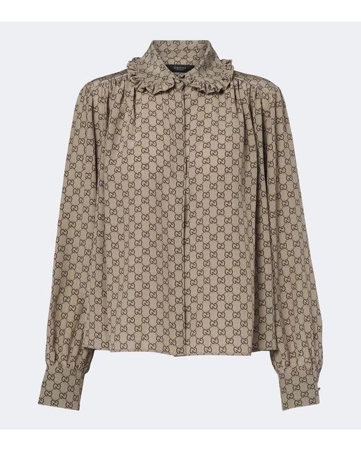 Gucci Brown Gg Silk Crepe De Chine Blouse