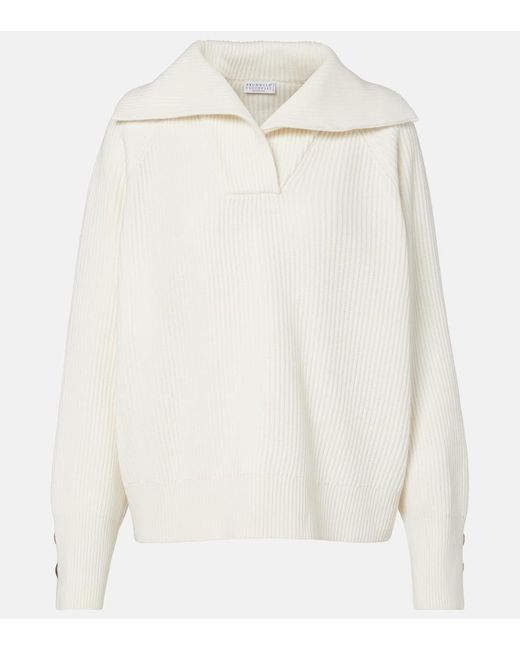 Brunello Cucinelli White Wool, Cashmere And Silk Sweater