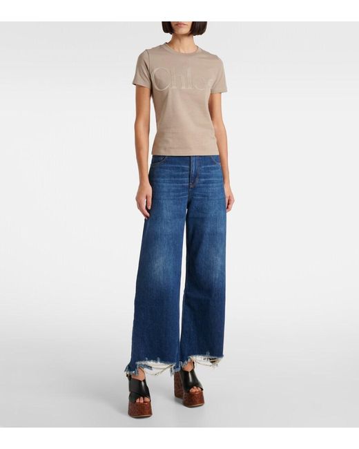 Chloé Natural Cotton Jersey T Shirt With Logo