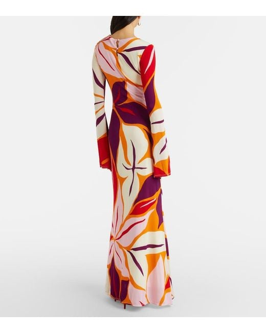 Cala De La Cruz Red Amay Floral Jersey Maxi Dress