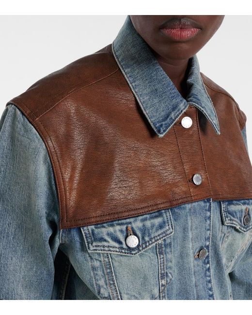 Prada Blue Leather-Trimmed Denim Jacket