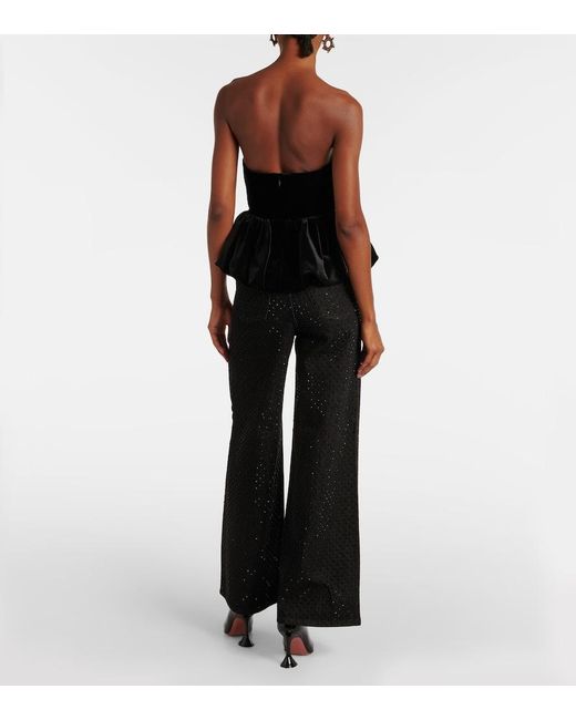 Self-Portrait Black Cutout Peplum Velvet Bandeau Top