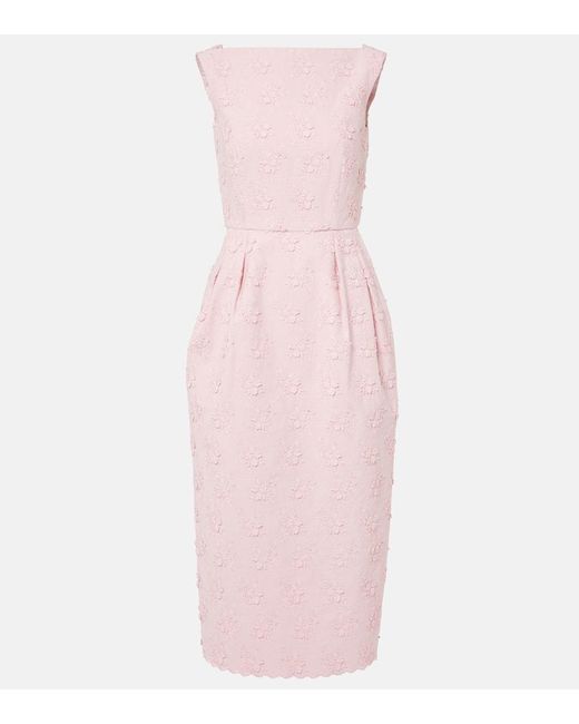 Vestido Midi De Lona Floral Bordado Erdem de color Pink