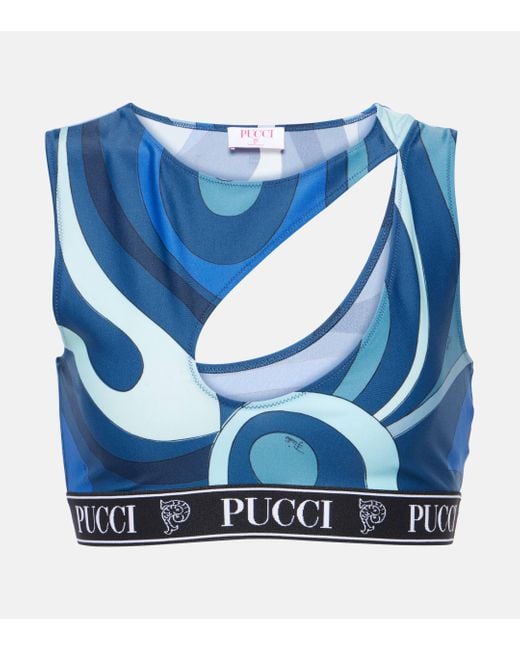 Emilio Pucci Blue Cutout Printed Spots Bra