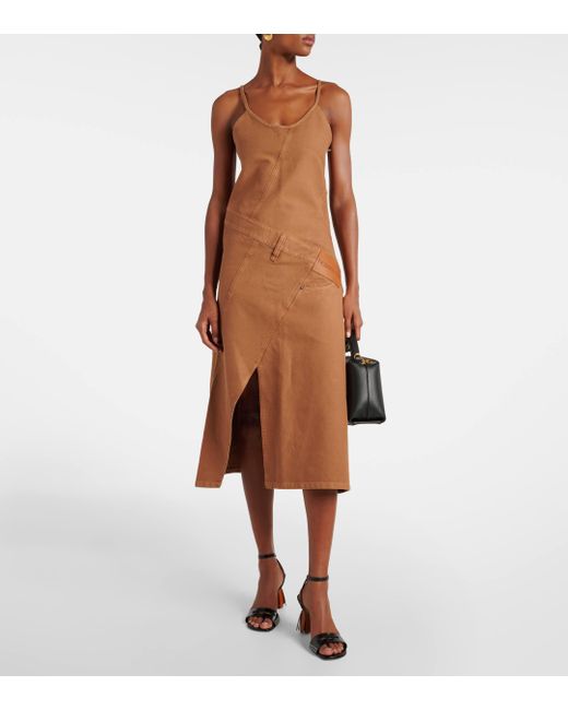 J.W. Anderson Brown Logo Asymmetric Cotton Midi Dress