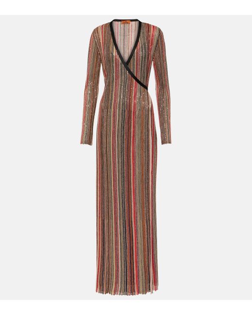 Missoni Brown Metallic Striped Maxi Dress