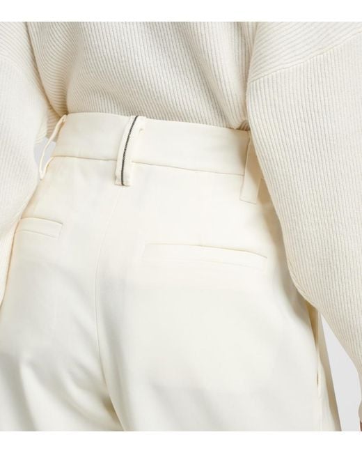 Brunello Cucinelli Natural High-Rise Gabardine Wide-Leg Pants