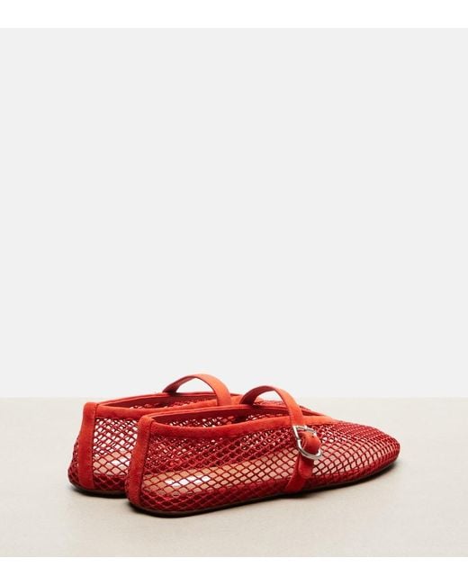 Alaïa Red Suede-Trimmed Fishnet Ballet Flats