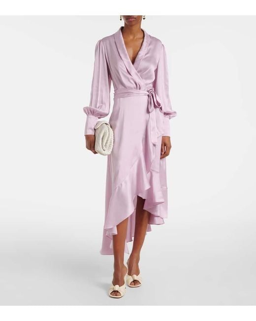 Zimmermann Pink Asymmetric Silk Wrap Dress