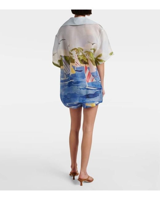 LEO LIN Blue Josie Printed Silk Shorts
