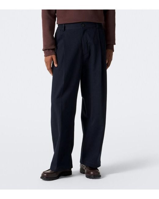 Studio Nicholson Blue Shire Pleated Cotton Wide-Leg Pants for men