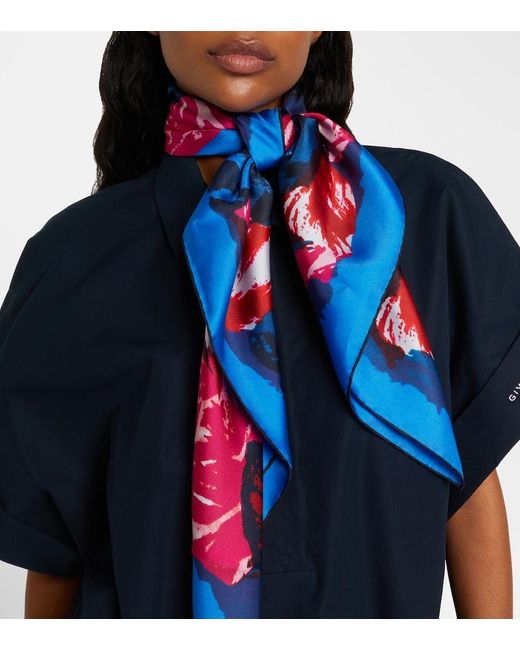 Givenchy Blue Printed Silk Scarf