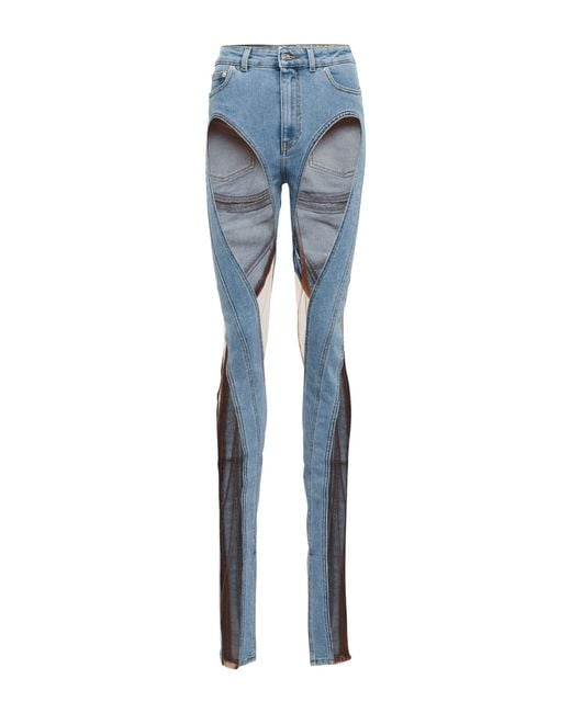 Jeans skinny con mesh di Mugler in Blue