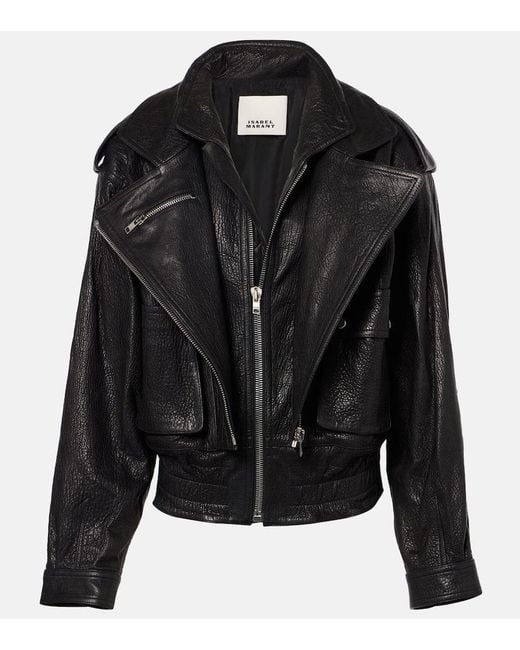 Isabel Marant Black Aneli Oversized Leather Biker Jacket