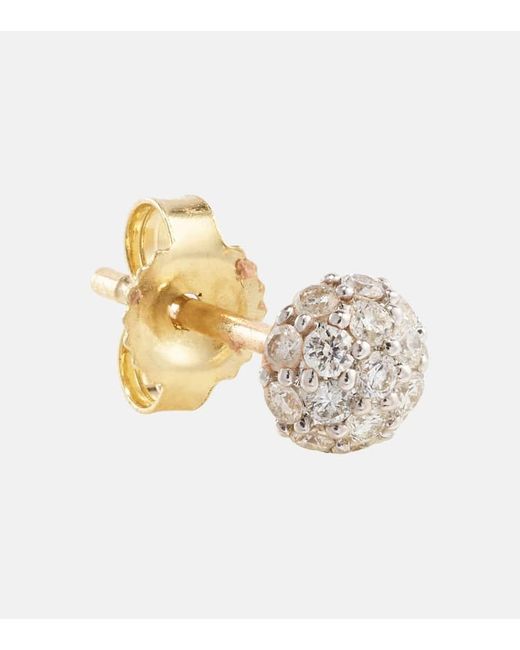 STONE AND STRAND White Ohrringe Dainty Mirror Ball aus 10kt Gelbgold mit Diamanten