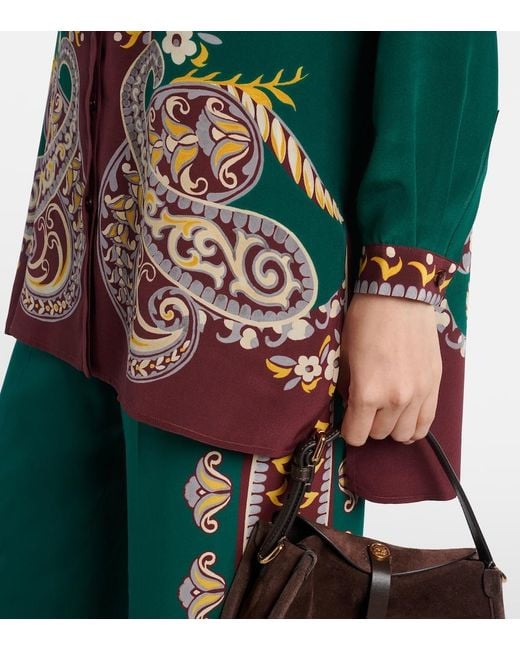 Etro Multicolor Long Silk Shirt With Placed Print