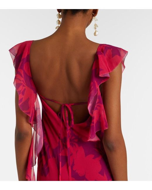 Self-Portrait Red Ruffled Floral Maxi Dress