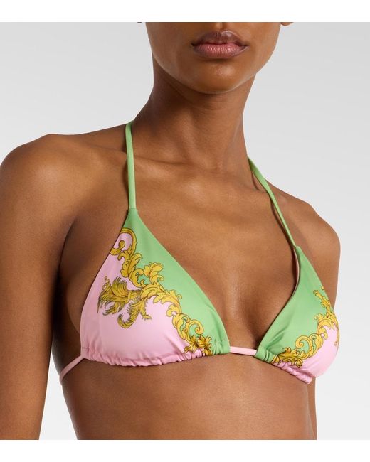 Versace Green Printed Bikini Top