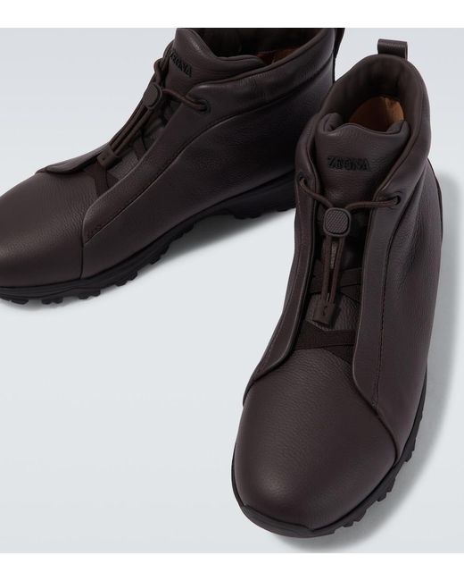 Zegna Black Triple Stitch Vetta Leather Sneakers for men