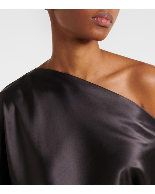 The Sei Black One-Shoulder Silk Satin Top