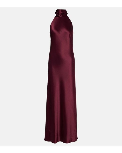 Galvan Purple Sienna Halterneck Satin Gown