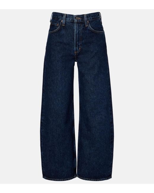 Agolde Blue Low Curve Cropped Mid-Rise Barrel-Leg Jeans