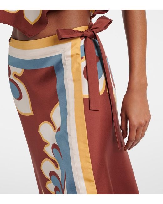 LaDoubleJ Red Printed Silk Wrap Skirt