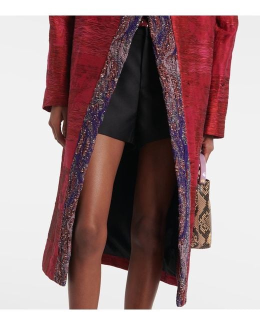 Dries Van Noten Red Cotton-Blend Jacquard Coat