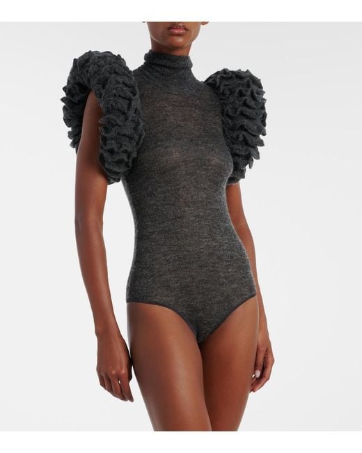 Alaïa Gray Ruffled Mohair And Wool-Blend Bodysuit