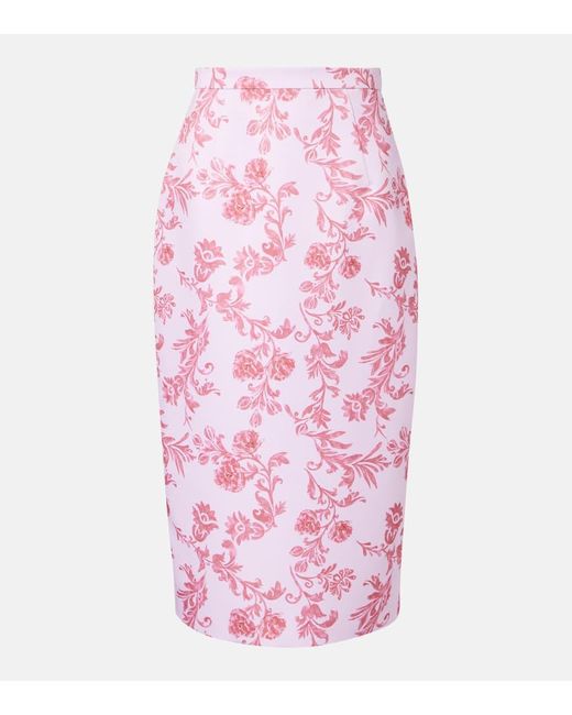 Emilia Wickstead Pink Lorelei Floral Taffeta Faille Pencil Skirt