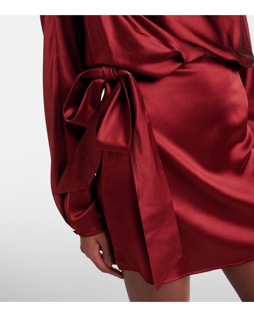 Staud Red Phoebe Silk-Blend Satin Minidress