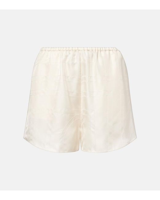 Totême White Embroidered Silk Satin Pajama Shorts
