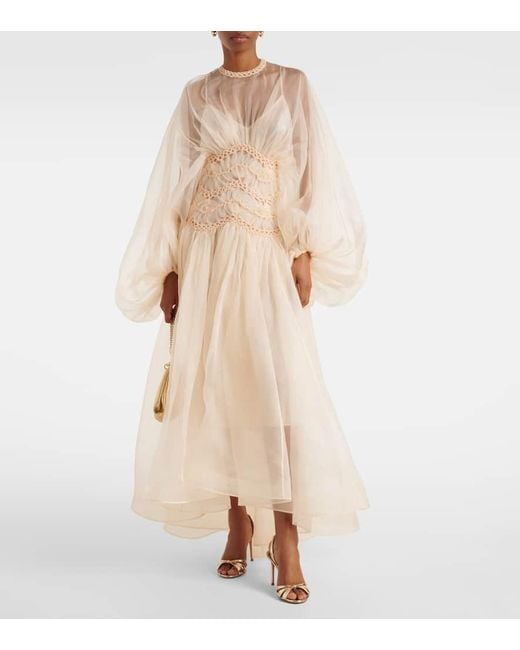 Zimmermann Illuminate Macrame Silk Organza Gown in Natural
