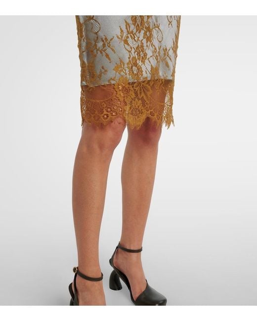 JACQUES WEI Natural Bestickter Midirock Aus Spitze Mit Leder