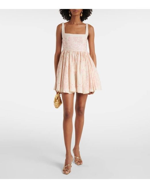 Agua Bendita Natural Hierbabuena Floritura Linen Minidress