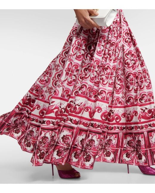 Robe longue Majolica imprimee en coton Dolce & Gabbana en coloris Red