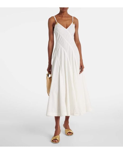Bottega Veneta White Midikleid Aus Einem Baumwollgemisch